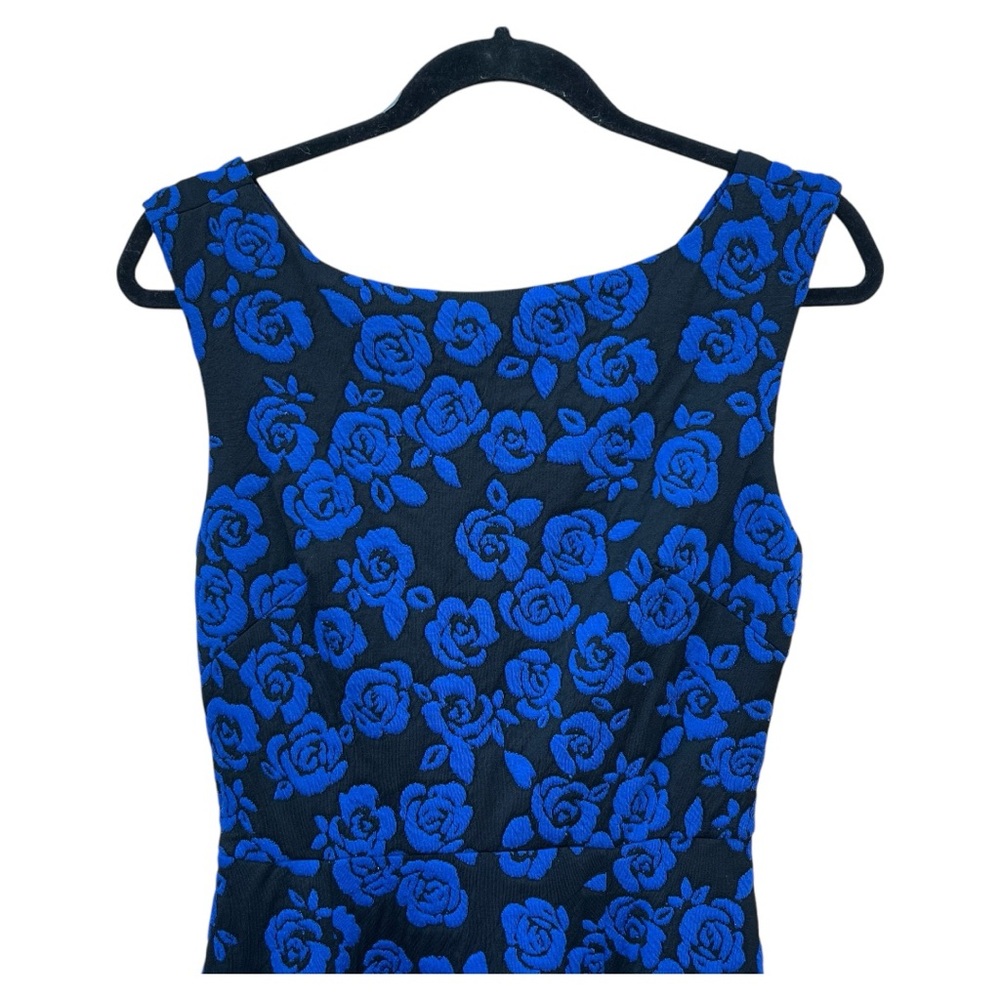 Betsey Johnson Black Blue Floral Rose Jacquard Dress Size 4 - Picture 4 of 4